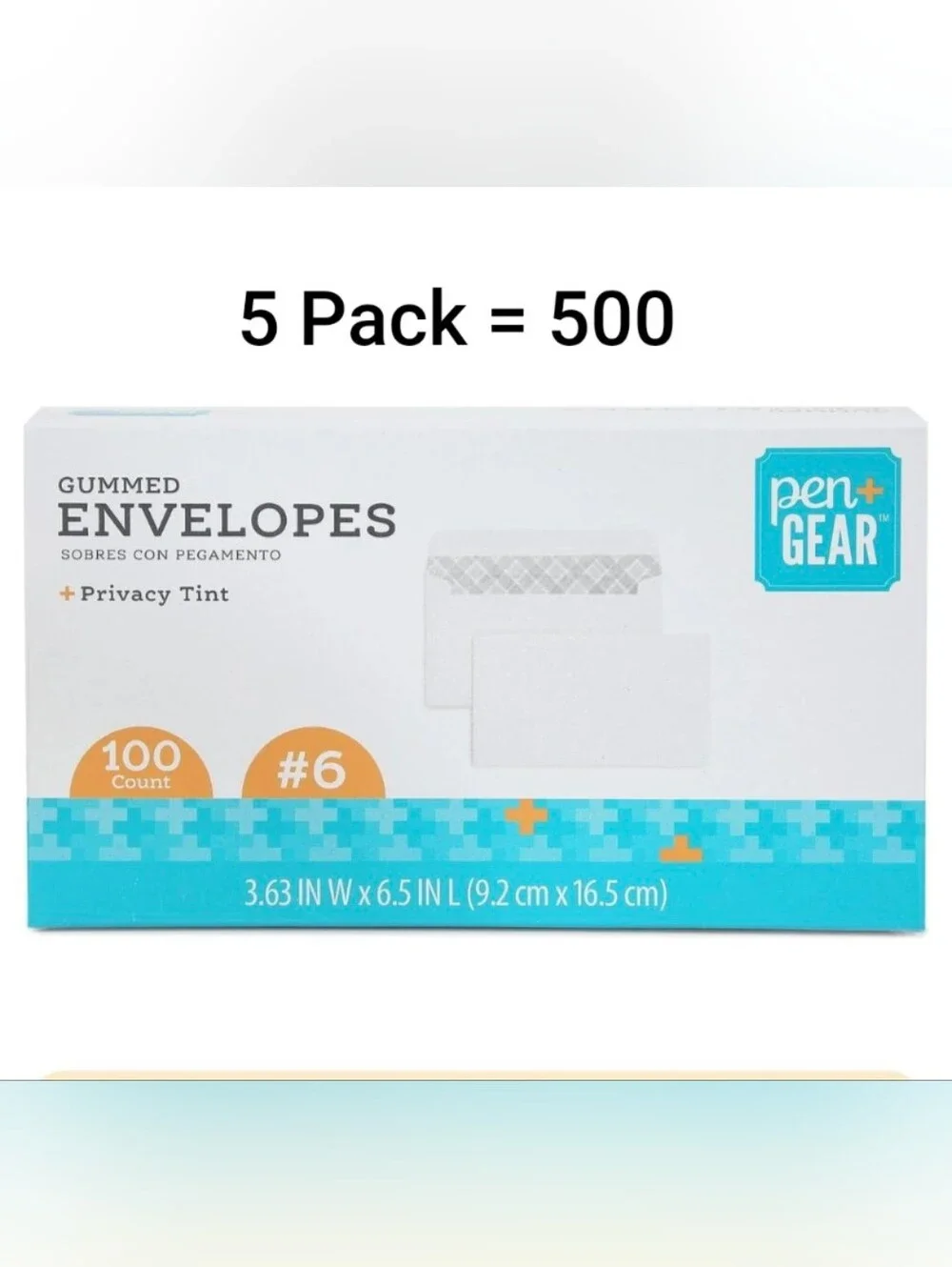 5 Boxes Gummed Envelopes with Privacy Tint, 100-Count, 3.63 x 6.5 Inches, White